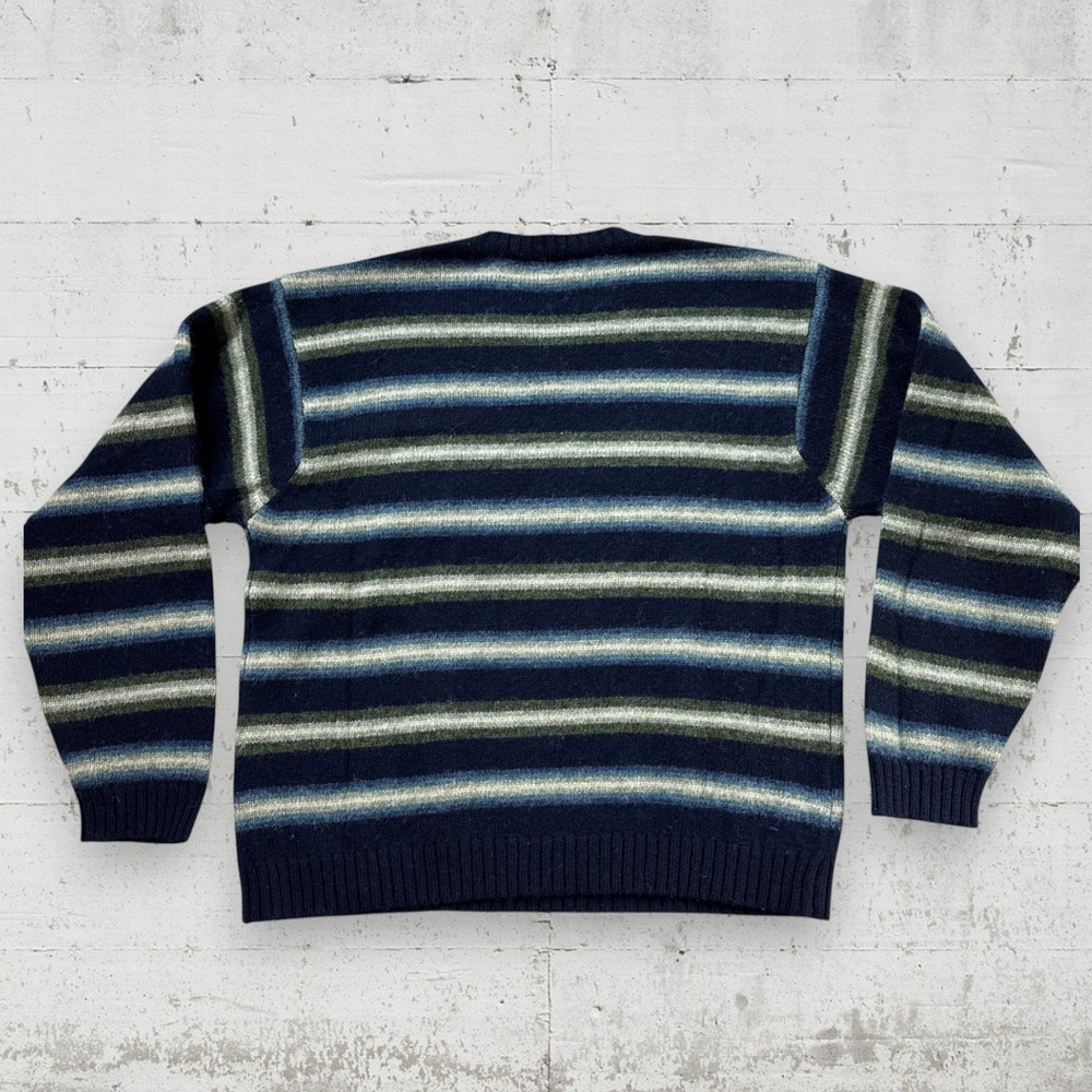 VTG J Crew 100% Wool Striped Sweater Men's XL 90s Preppy Indie Blue - Picture 2 of 7